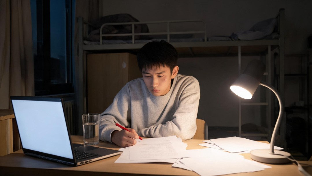 深夜改论文的学生